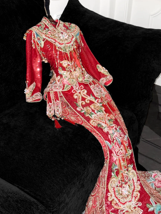 Gorgeous Sparkling Beaded Sequin Mermaid Design Exquisite Embroidery Wedding Outfit Evening Dress Prom Dresses D1641