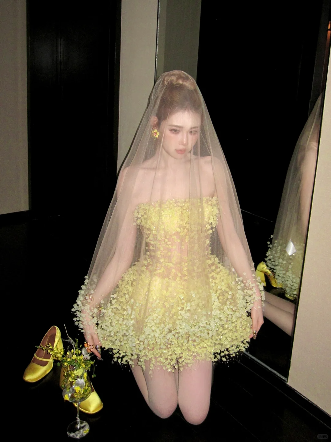 Fashion Yellow Sequined Strapless A-Line Veil Design Tulle Party Dress Homecoming Dress D1712