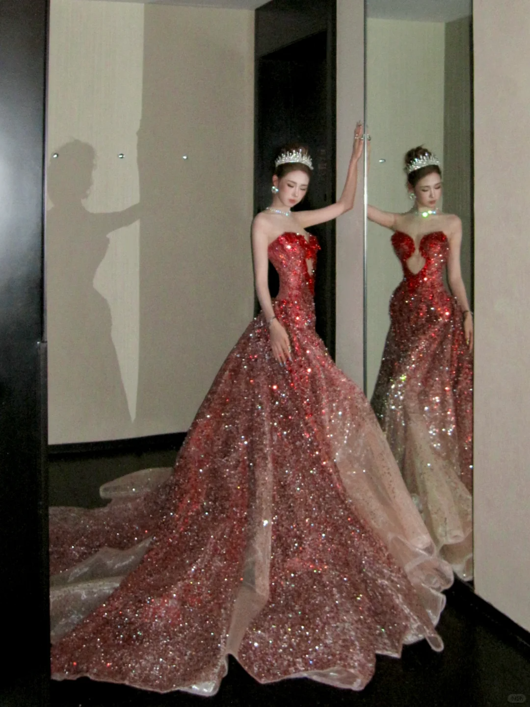 Vintage Gradient Red Sweetheart Strapless Mermaid Design Sexy Prom Dress Evening Dress D1719
