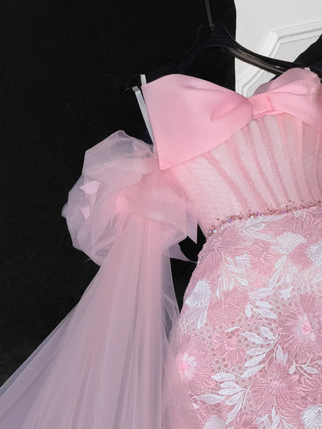 Vintage Pink Applique Bow Design A-Line Prom Dress Evening Dress D1688