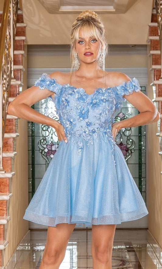 Unique Homecoming Dress Off the Shoulder Flower Beaded Sequins Back to School Outfits Party Dress D7768