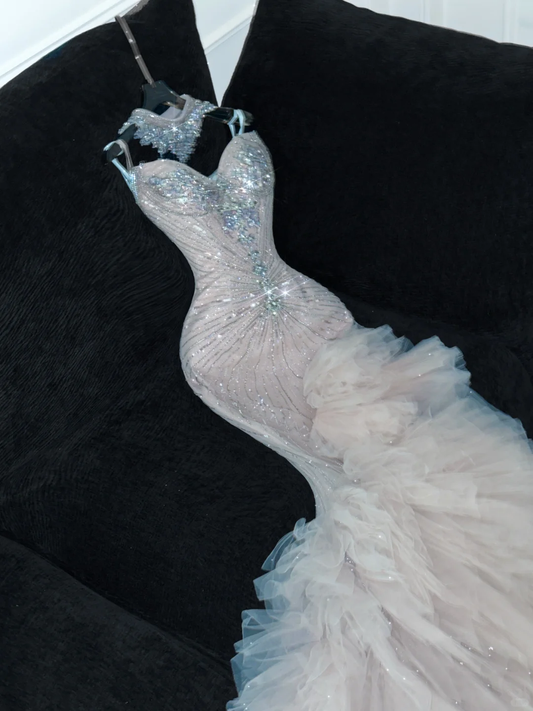 Wunderschöne Champagner Sweetheart Meerjungfrau Perlen Brautkleider Abendkleider, D1196