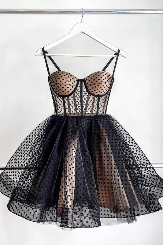 Cute Homecoming Dress Tulle Spaghetti Straps Prom Dress Back to School Outfits Party Dress D6105