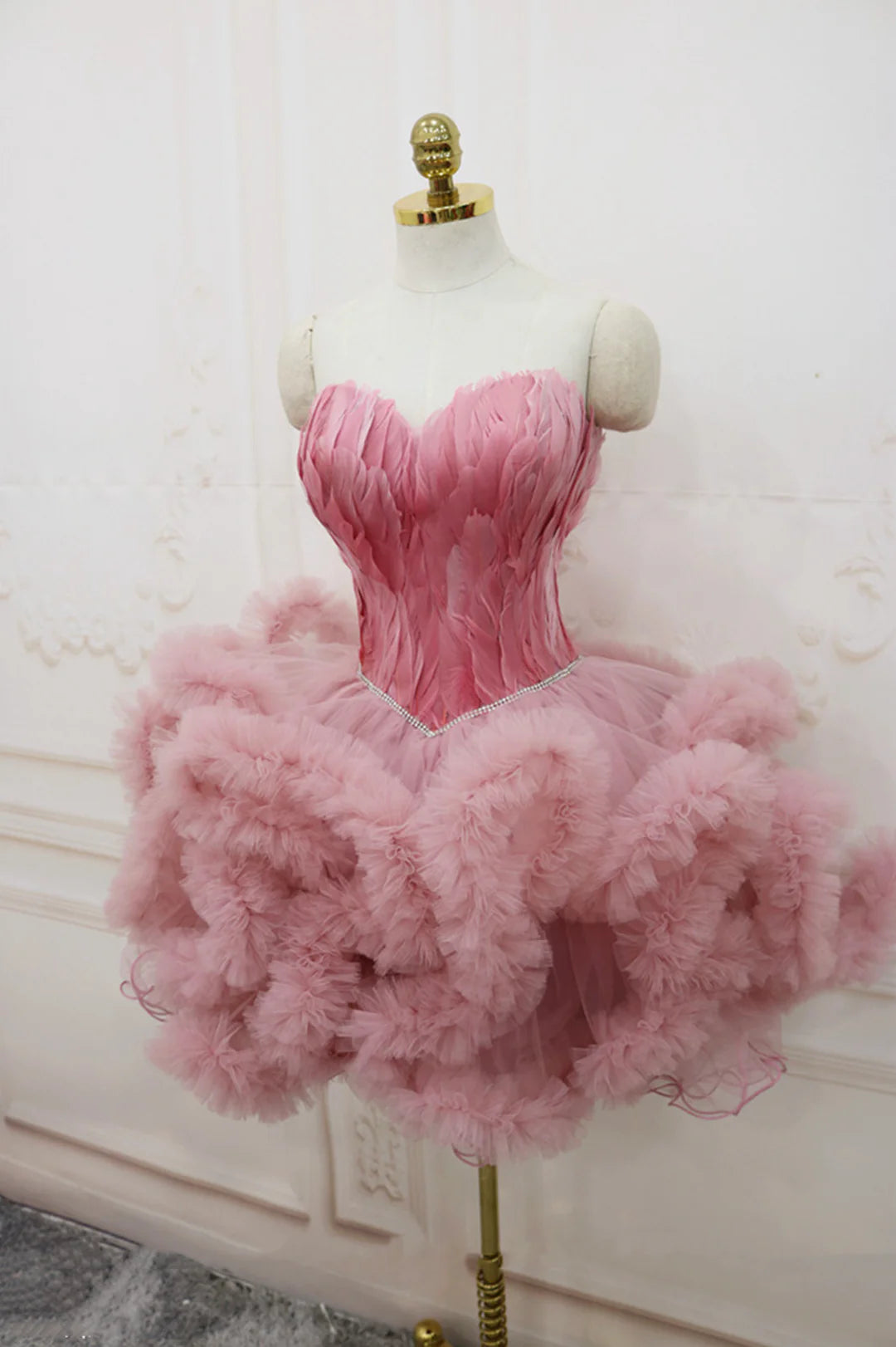 Pretty Homecoming Dress Sweetheart Feather Lace Cascade Prom Dress Back to School Outfits Party Dress D6107