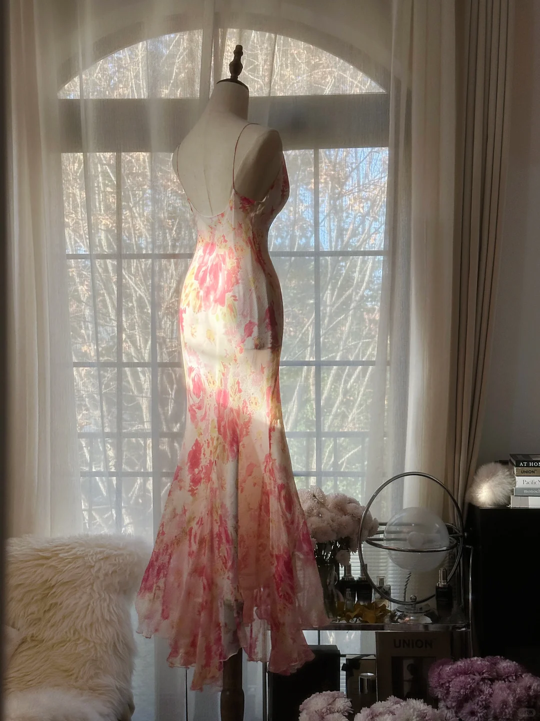 Sexy Pink Straps Mermaid Chiffon Long Party Dress Wedding Guest Dress, D939