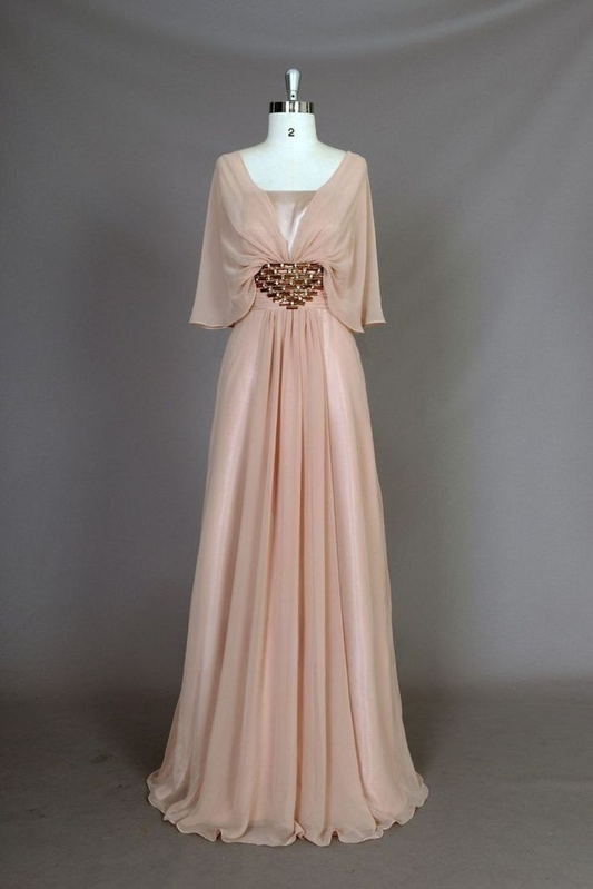 Elegantes, hellrosa A-Linie Chiffon-Abendkleid, schlicht, lang, formelles Ballkleid, D858