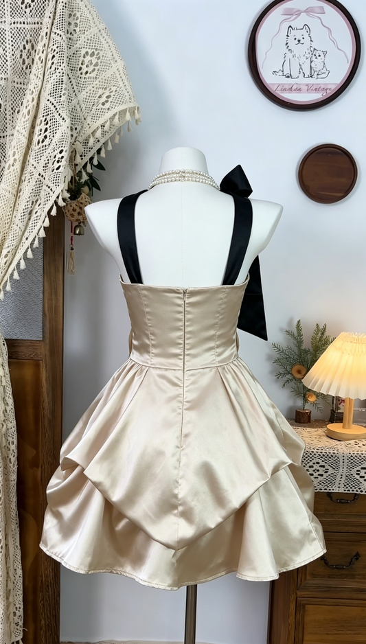 Elegant Homecoming Dress Halter Bowknot Back to School Outfits Party Dress D6531