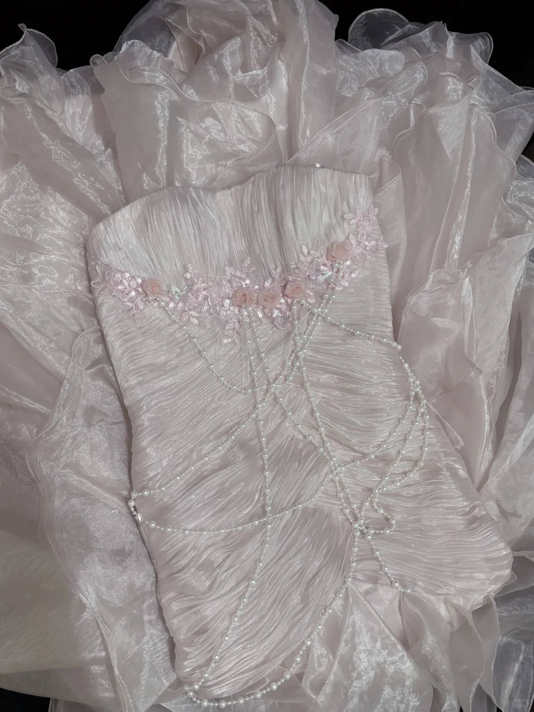 Light Pink Strapless Mermaid Chiffon Vintage Party Dresses Birthday Outfits, D1148