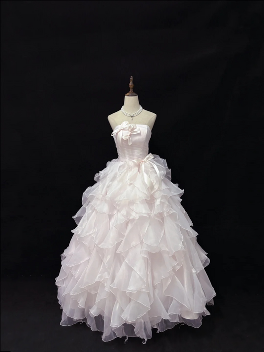 Hellrosa trägerloses A-Linien-Abendkleid mit Rüschen, Sweet 16 Geburtstagsballkleid, D1167