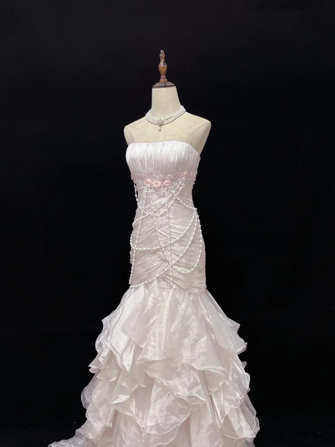 Light Pink Strapless Mermaid Chiffon Vintage Party Dresses Birthday Outfits, D1148