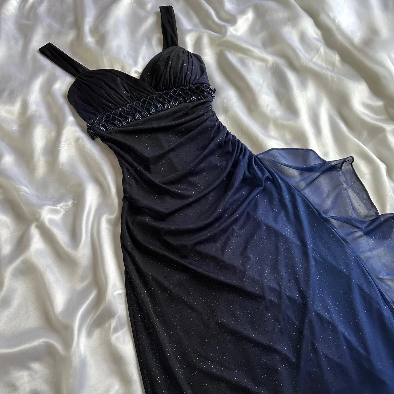 Dark Blue Straps Chiffon Vintage Long Party Dress Prom Gown MD7409
