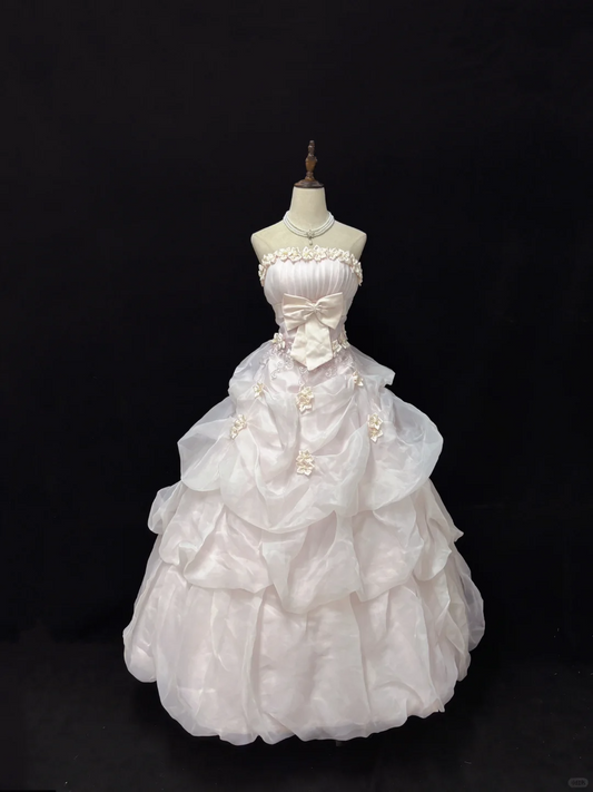 Hellrosa trägerloses A-Linien-Vintage-Partykleid, Geburtstagsoutfits, Ballkleid, D1149