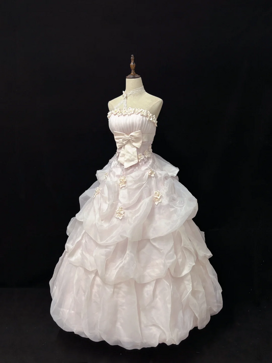 Hellrosa trägerloses A-Linien-Vintage-Partykleid, Geburtstagsoutfits, Ballkleid, D1149