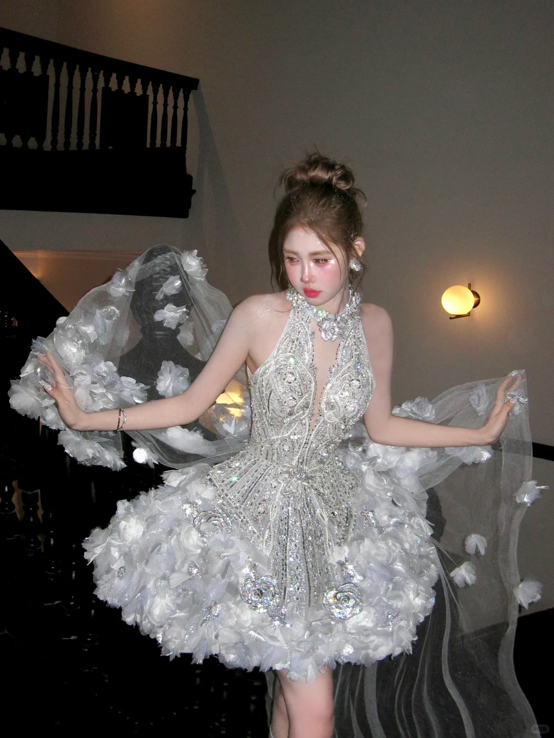 Gorgeous Glittering Silvery Beaded Sequined A-Line Halter Dress Design Party Dress Homecoming Dress D1716