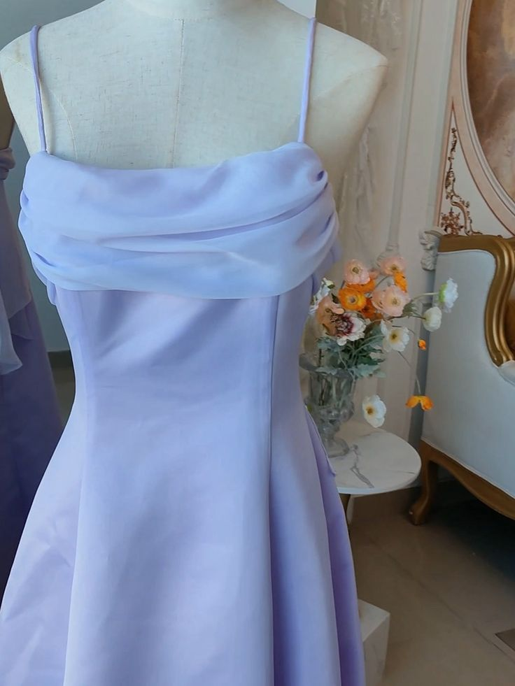 Robe de soirée longue lilas à bretelles spaghetti, coupe trapèze, style vintage, MD7568
