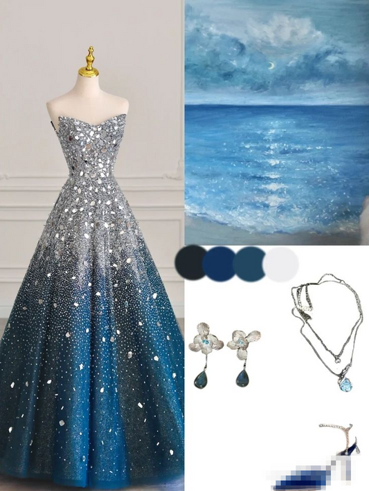 Superbe robe de soirée longue bustier à perles, coupe trapèze, MD7475