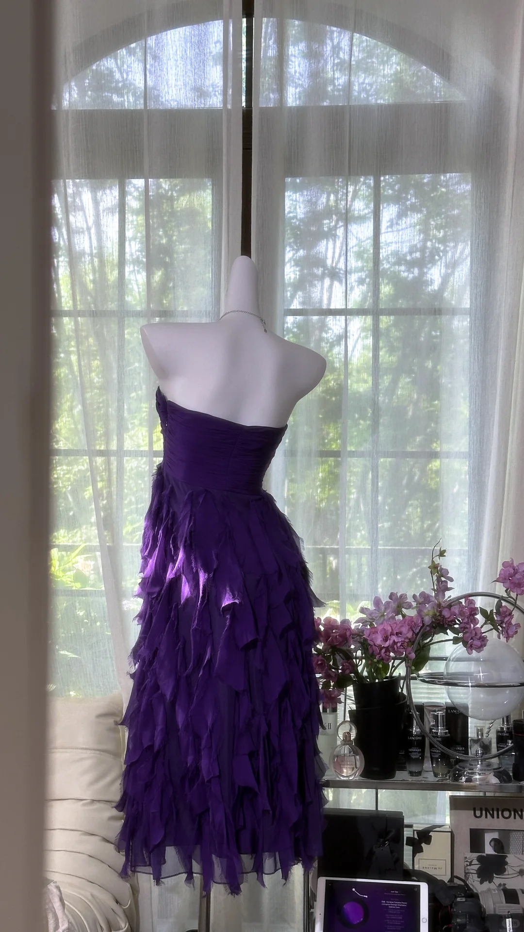 Elegant Purple Sweetheart Strapless Romantic A-Line Chiffon Tiered Evening Dress Prom Dresses D1609