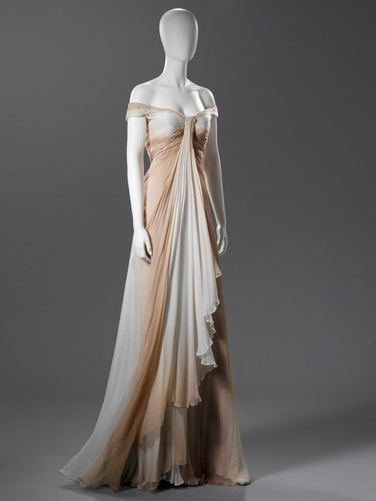 Elegantes schulterfreies A-Linien-Chiffon-Vintage-Ombré-Kleid, langes Abend- und Partykleid, D864