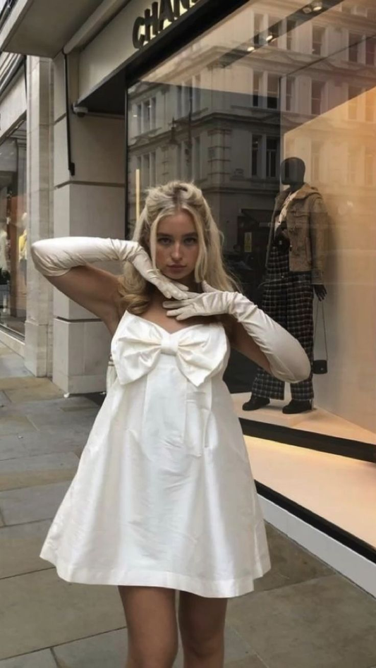 Robe d'anniversaire courte blanche à bretelles spaghetti, coupe trapèze, robe de soirée MD7535