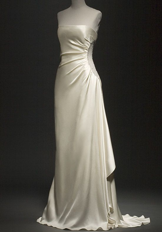 Elegant Ivory Strapless Sheath Satin Long Formal Party Dress MD7574