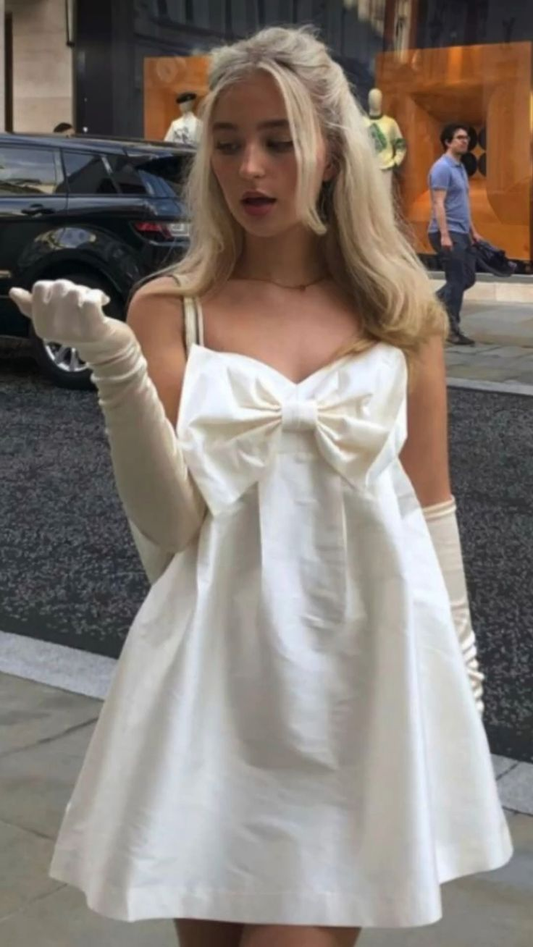 Robe d'anniversaire courte blanche à bretelles spaghetti, coupe trapèze, robe de soirée MD7535