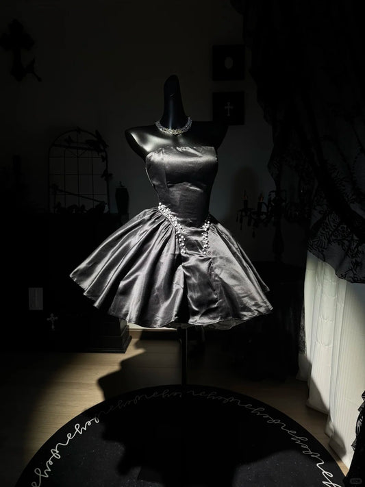 New Homecoming Dress Strapless Peal Bead Pleated Back to School Outfits Party Dress Birthday Dress D7640