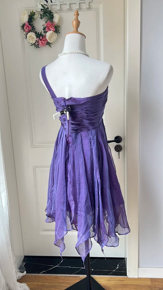 New Homecoming Dress One Shoulder Pleated Back to School Outfits Party Dress D6469