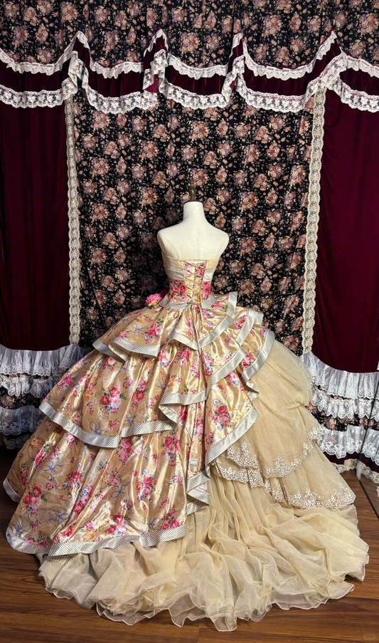 Retro Trägerloses A-Linien-Spitzen-Stufen-Vintage-Abendkleid Geburtstags-Ballkleid, D1154