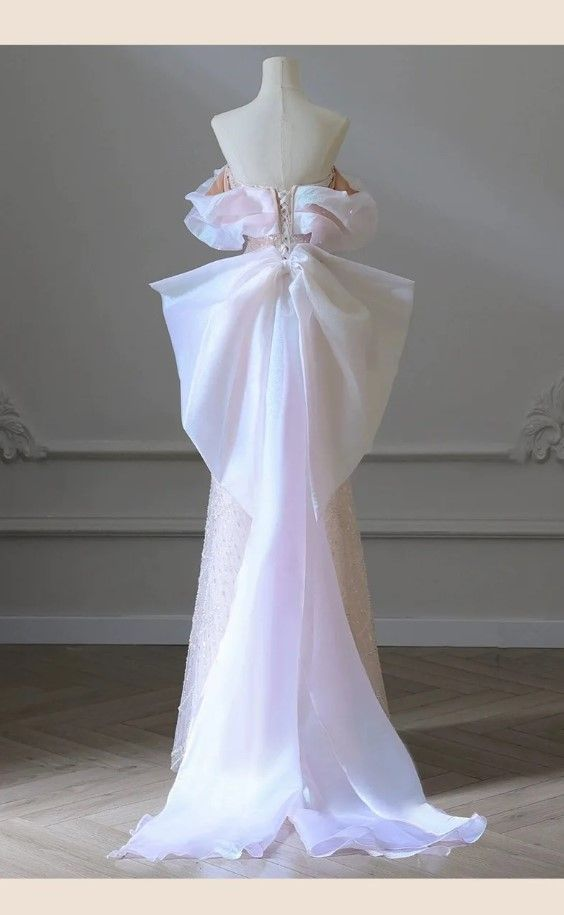 Robe de soirée longue rose clair à épaules dénudées et paillettes, coupe trapèze, MD7407