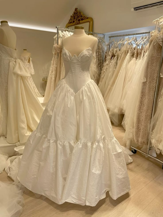 Retro Weiß Sweetheart A-Linie Lange Brautkleider Hübsche Brautkleider, D1234