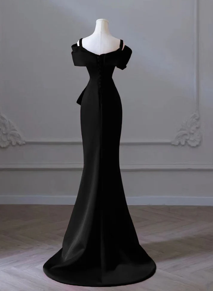 Black Off Shoulder Straps Mermaid Long Prom Dress Evening Gown MD7243