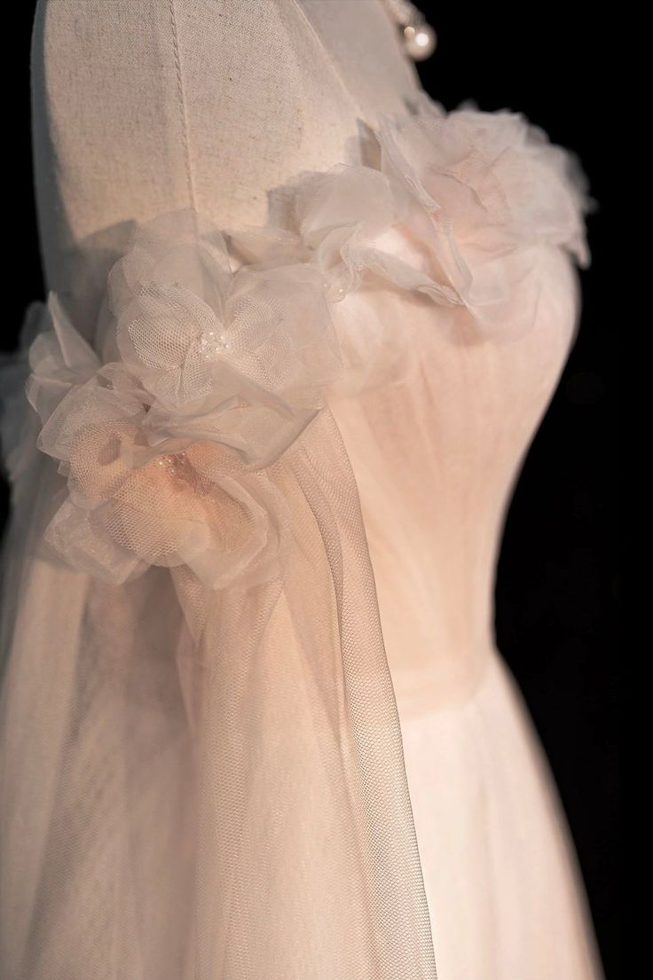 Light Pink Off Shoulder A-Line Tulle Long Formal Prom Dress Birthday Dress MD7526
