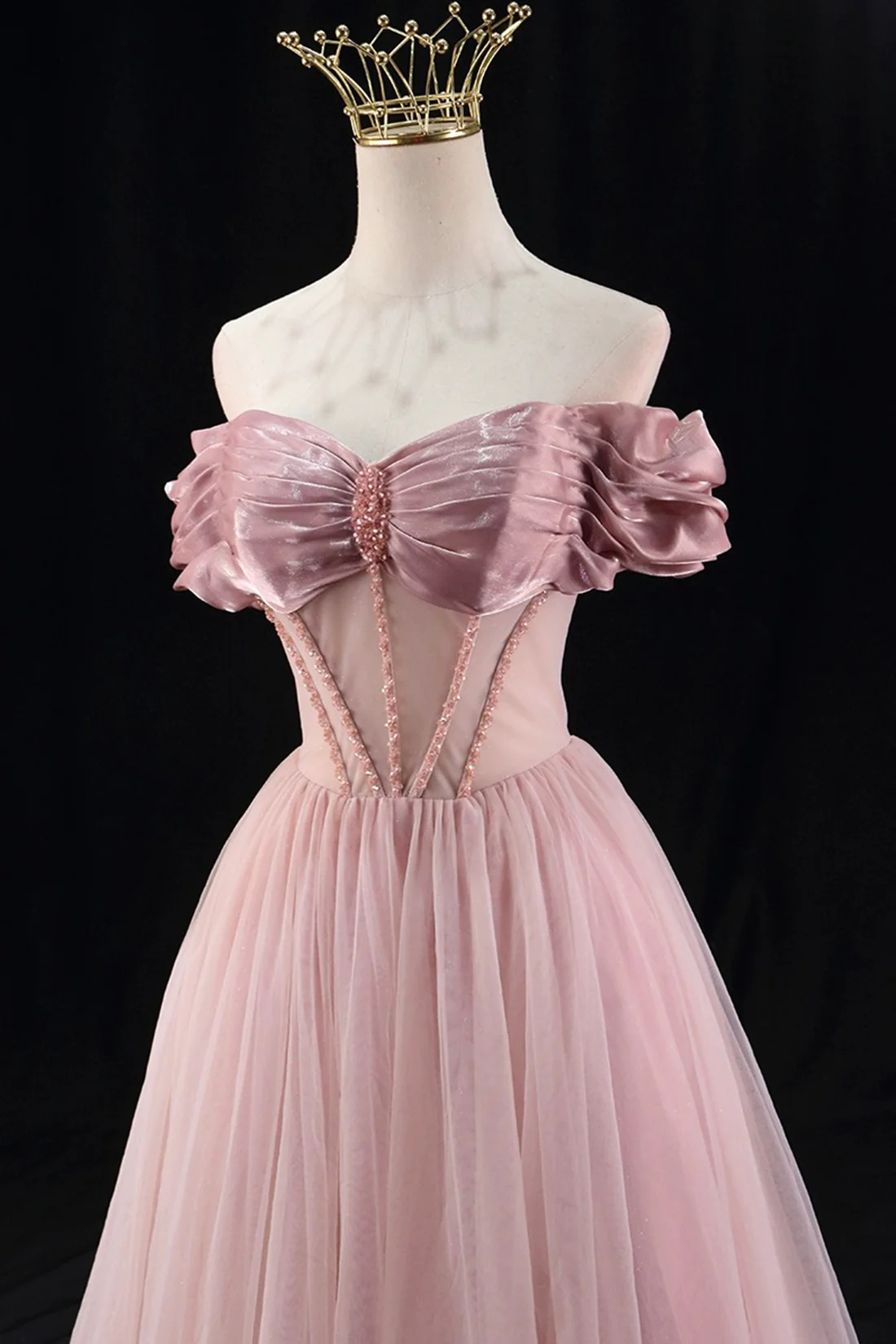 Lovely A-Line Off the Shoulder Tulle Prom Dress Evening Party Dress MD7195