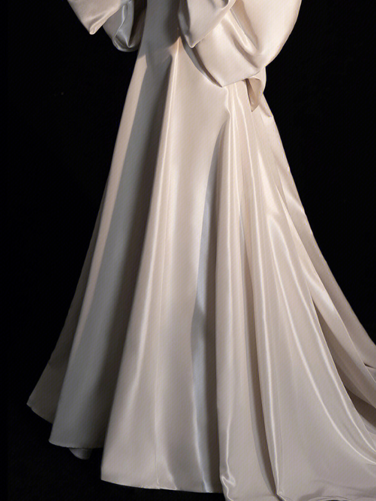 Elegant White Off Shoulder A-Line Satin Wedding Dress Birthday Gown MD7607