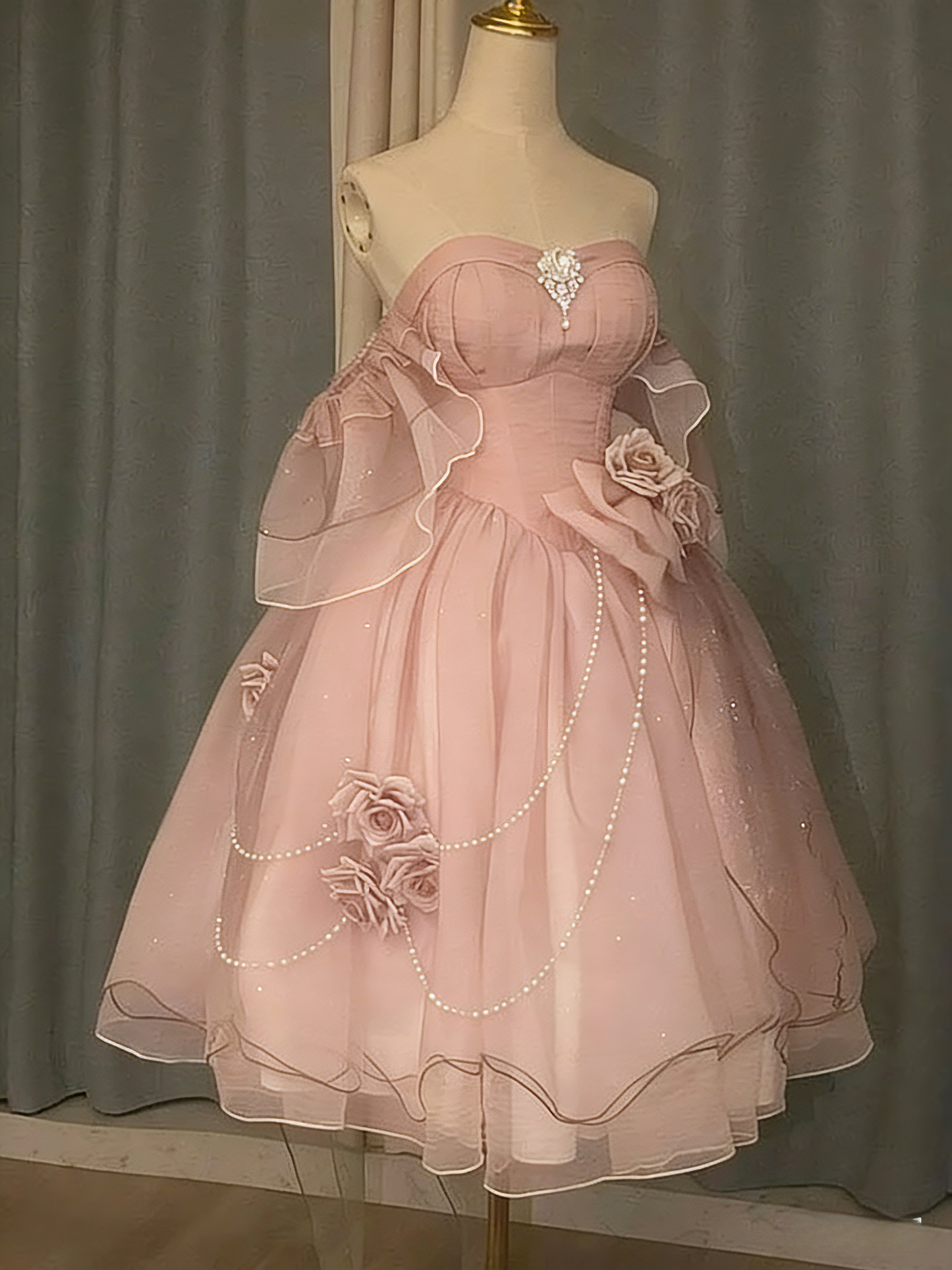 Robe de soirée courte à fleurs, coupe trapèze, épaules dénudées, mini-robe d'anniversaire, D792