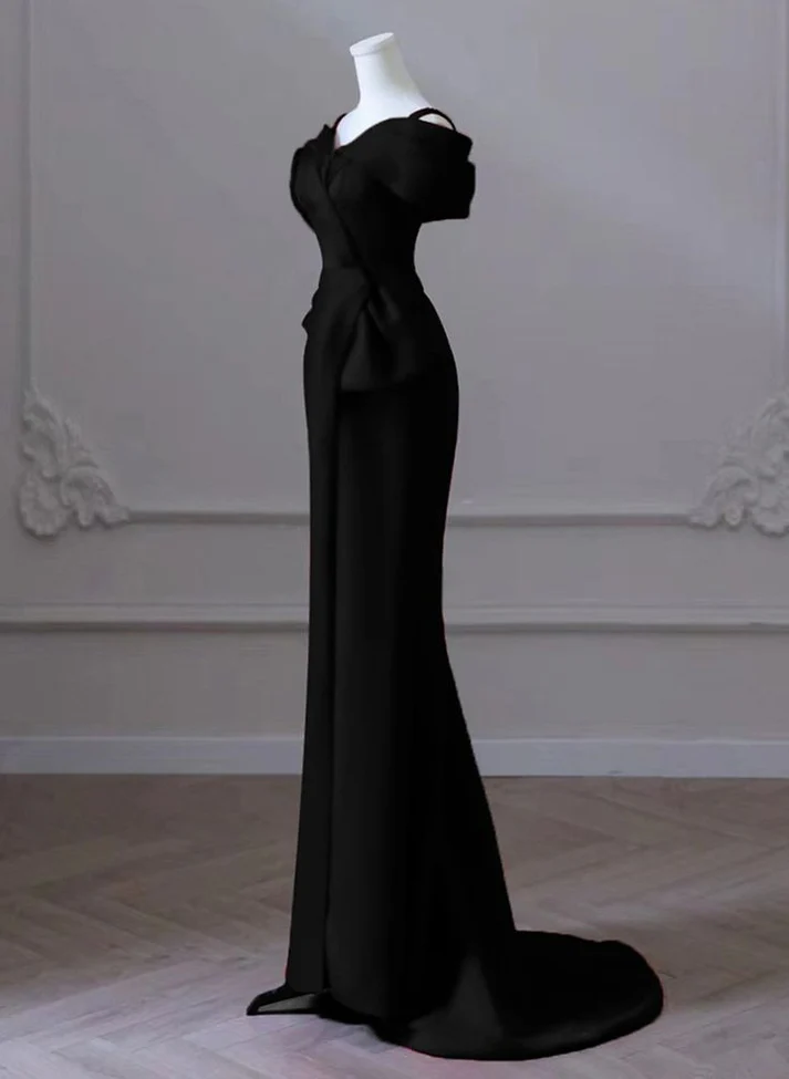Black Off Shoulder Straps Mermaid Long Prom Dress Evening Gown MD7243