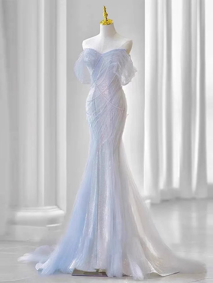 Robe de soirée longue sirène violet clair à épaules dénudées MD7523
