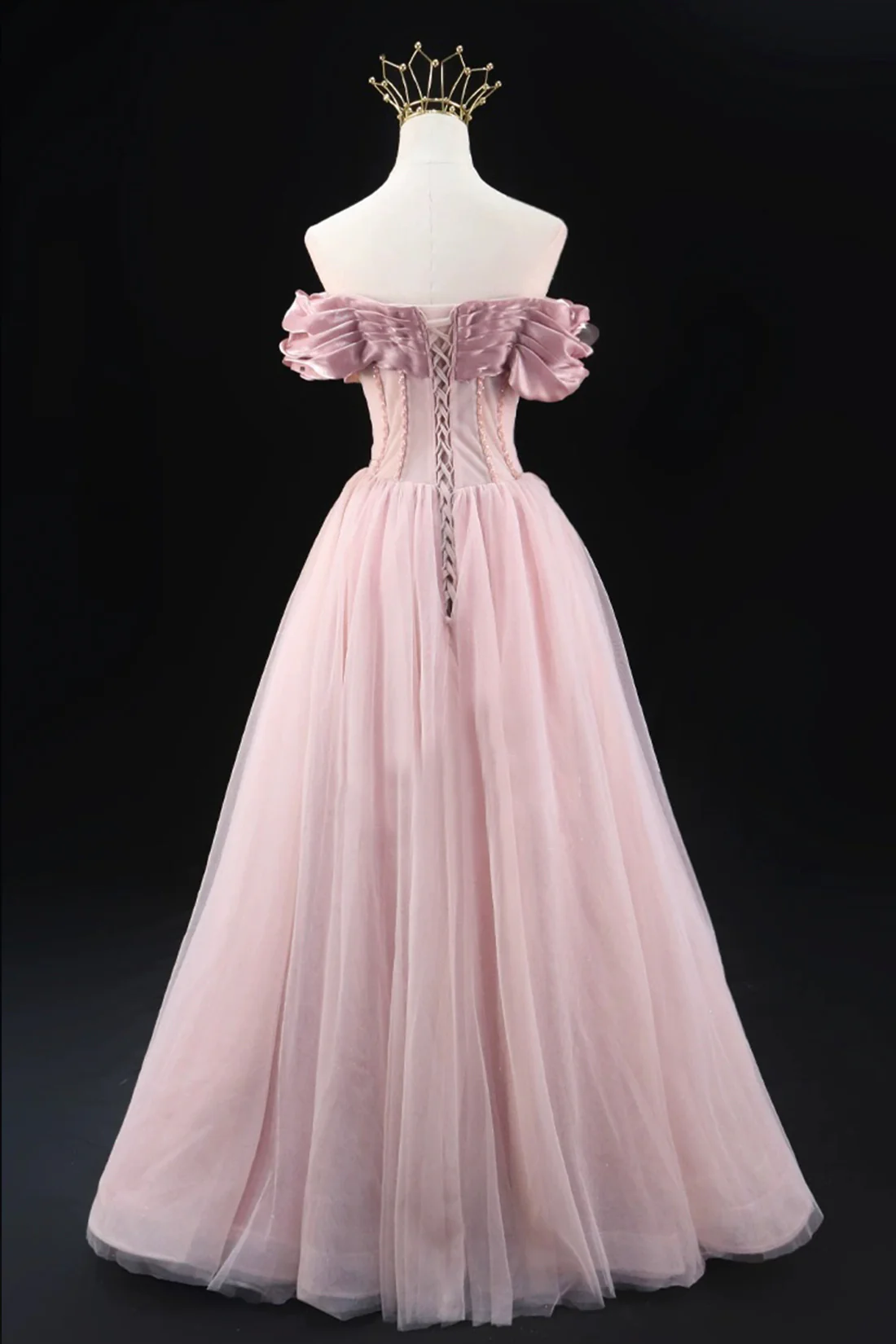 Lovely A-Line Off the Shoulder Tulle Prom Dress Evening Party Dress MD7195