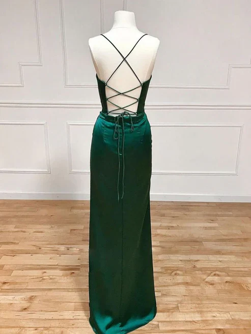 Pretty Blue Straps Sheath Satin Long Party Dress Bridesmaid Dress Evening Dress, D919