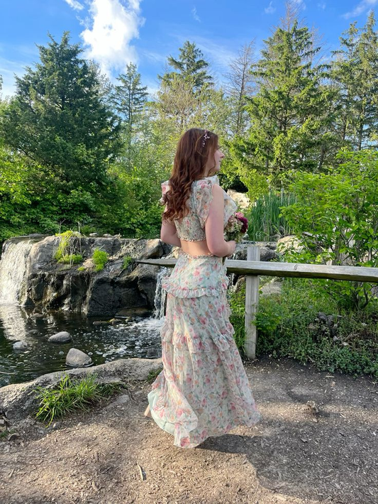 Hübsches A-Linien-Blumen-Chiffon-Lang-Partykleid Schönes Abschlussballkleid, D930