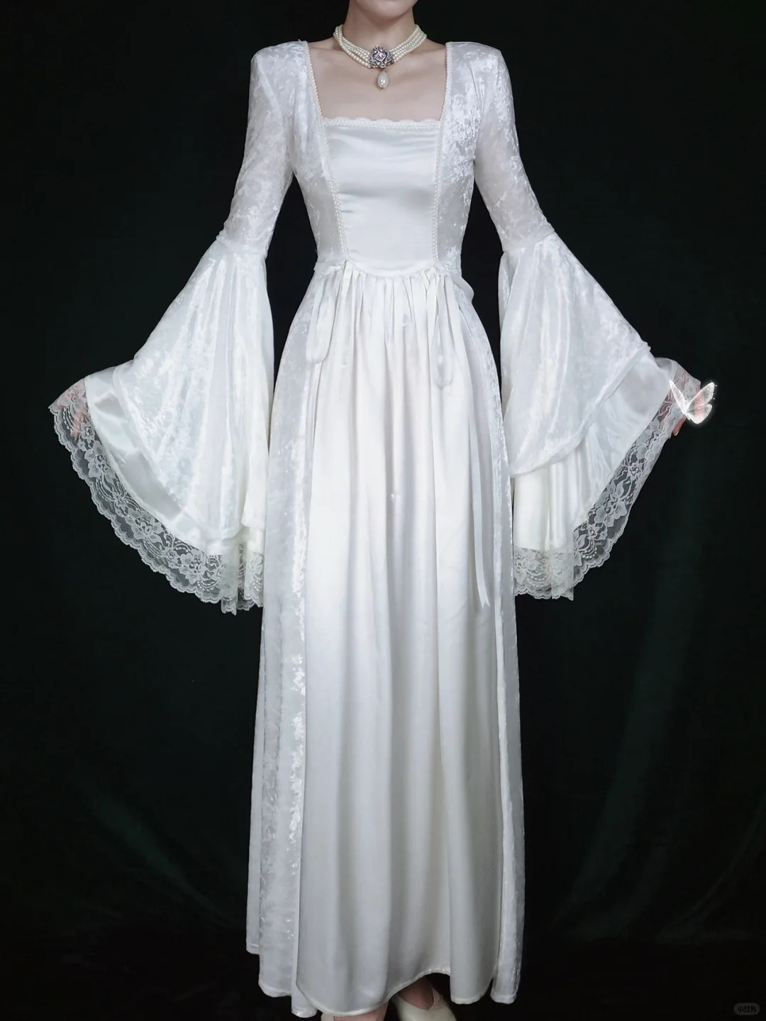 Retro White Long Sleeves A-Line Lace Long Formal Prom Dresses Evening Gowns, D1155