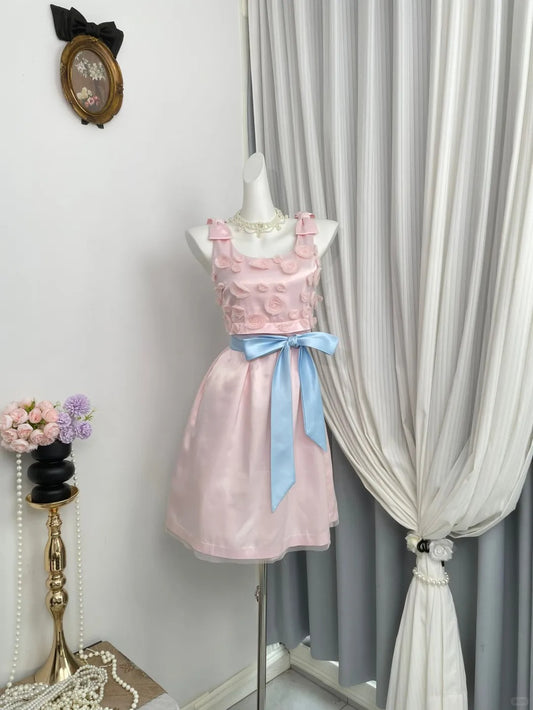 New Homecoming Dress Jewel Flower Bowknot Back to School Outfits Party Dress D6946
