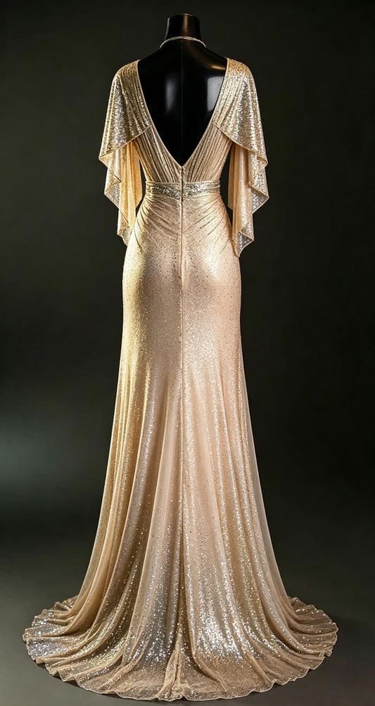 Champagne Gold A-Line Beading Elegant Long Formal Prom Dress Evening Gown, D830