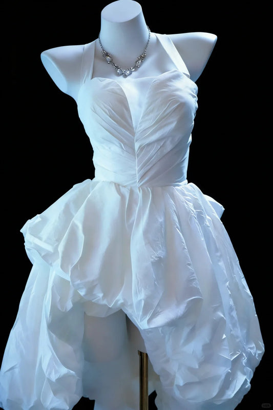 Elegant Homecoming Dress Halter Pleated Back to School Outfits Party Dress D6445