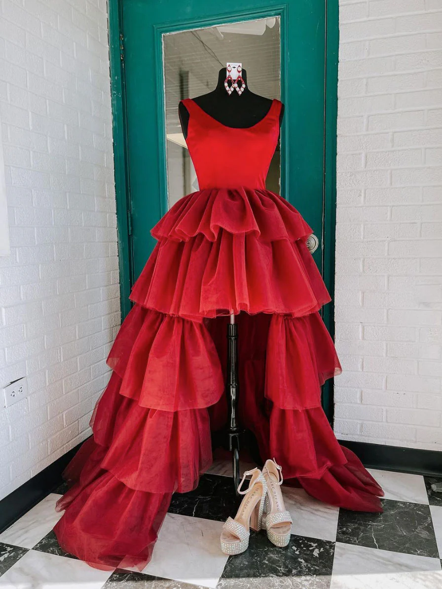 Burgundy tulle long A line prom dress evening dress M2097