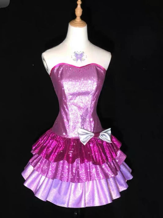 Süßes trägerloses A-Linien-Kurzpartykleid, Barbie-Kleid, Geburtstagsoutfits, D235