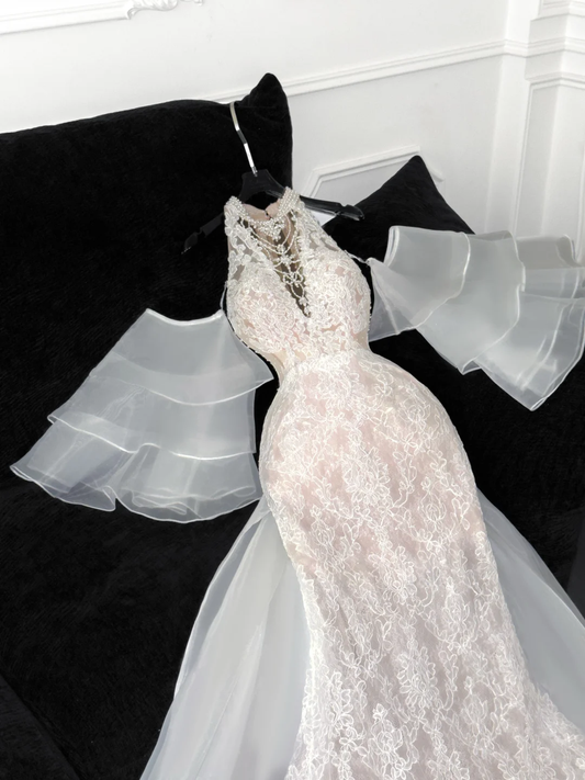 Elegantes Elfenbein-Applikationsdesign Meerjungfrau-Brautkleid Ballkleid Abendkleid D1685