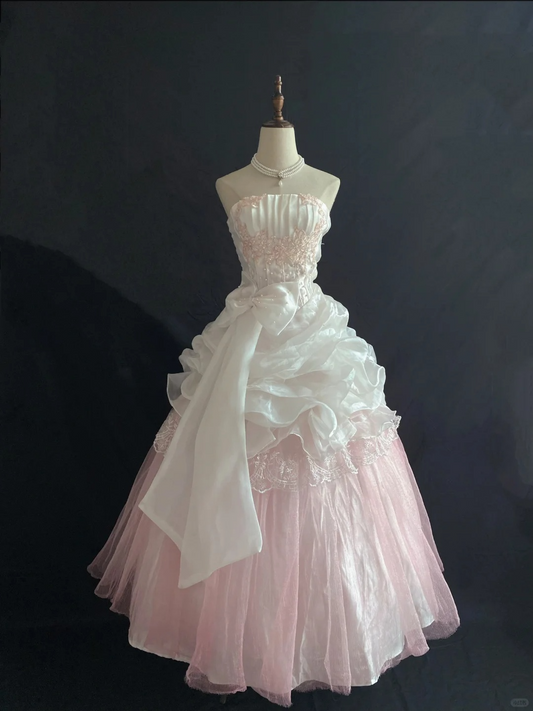 Hellrosa trägerloses A-Linien-Abendkleid aus Chiffon zum 16. Geburtstag, Ballkleid, D1174