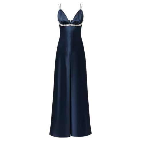Dunkelmarineblaues A-Linien-Satin-Partykleid mit Trägern, langes Abendkleid, D824