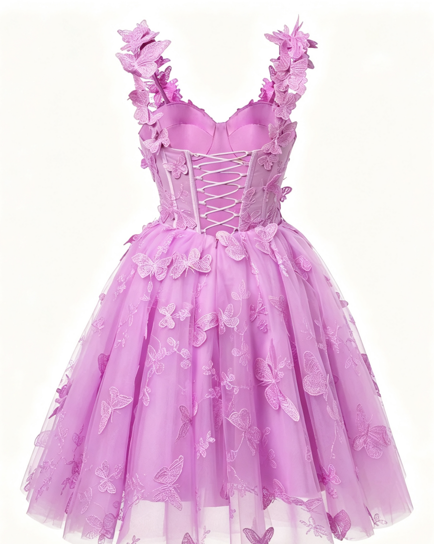 Lovely Homecoming Dress V Neck Bowknot Butterfly Tulle Back to School Outfits Party Dress D7521